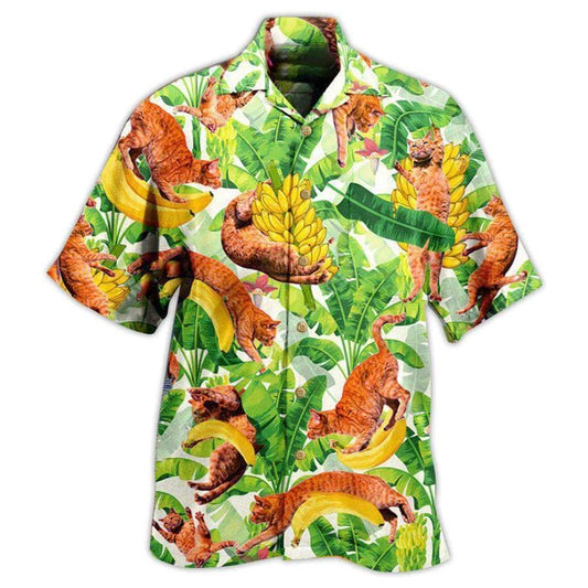 Cat Hawaiian Shirts For Summer, Cat Funny And Jumping Bananas - Best Colorful Cat Hawaiian Shirts Outfit For Men Women, Friend, Team, Cat Lovers - Amzanimalsgift