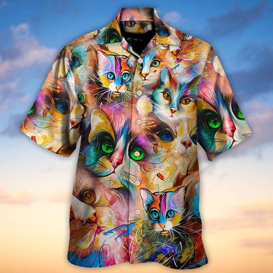 Cat Hawaiian Shirts For Summer, Cat Funny Art Colorful Mixer Style - Best Gift For Men Women, Friend, Cat Lovers - Amzanimalsgift