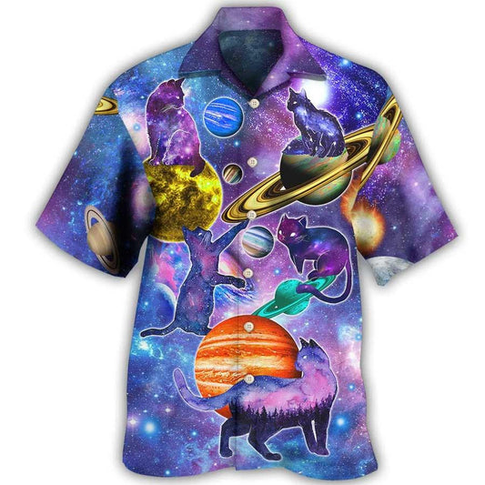Cat Hawaiian Shirts For Summer, Cat Galaxy Colorful Aloha Shirts, Best Cool Cat Hawaiian Shirts Outfit For Men Women, Friend, Team, Cat Lovers - Amzanimalsgift