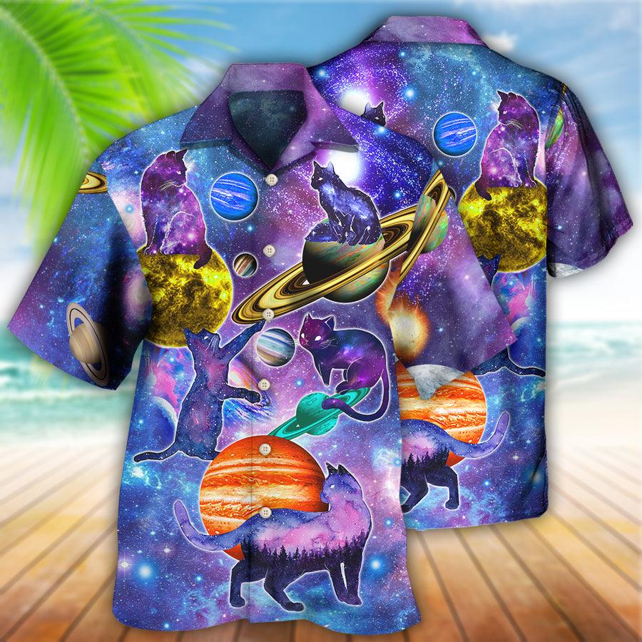 Cat Hawaiian Shirts For Summer, Cat Galaxy Colorful Aloha Shirts, Best Cool Cat Hawaiian Shirts Outfit For Men Women, Friend, Team, Cat Lovers - Amzanimalsgift