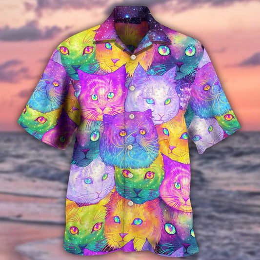 Cat Hawaiian Shirts For Summer, Cat Galaxy Colorful Cool Style Aloha Shirts - Perfect Gift For Men Women, Friend, Cat Lovers - Amzanimalsgift