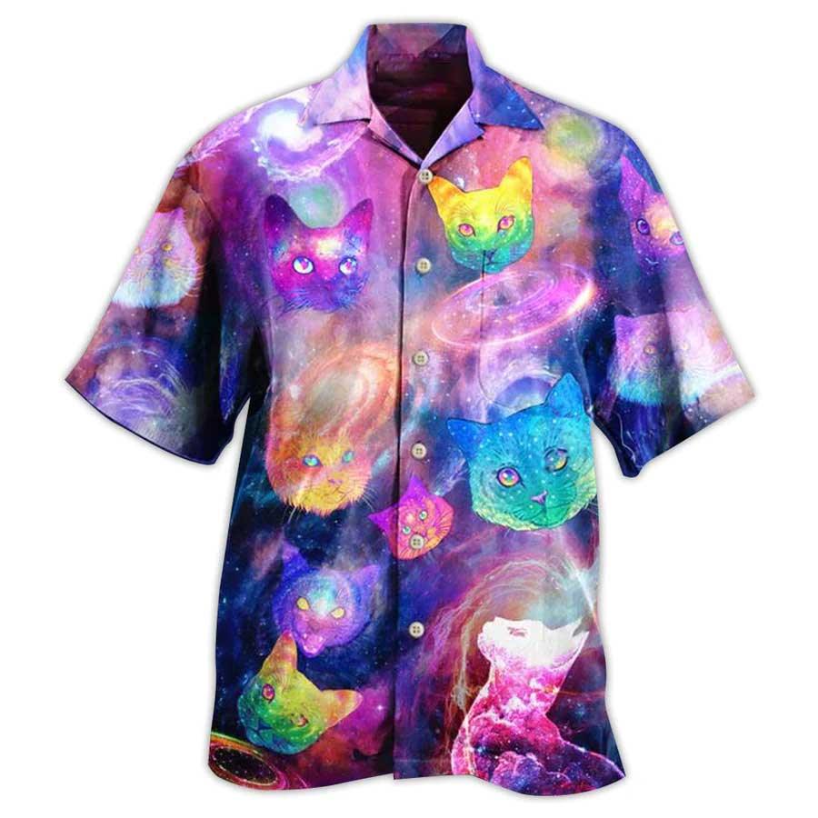 Cat Hawaiian Shirts For Summer, Cat Galaxy Colorful Style Aloha Shirt, Best Cool Cat Hawaiian Shirts Outfit For Men Women, Friend, Team, Cat Lovers - Amzanimalsgift