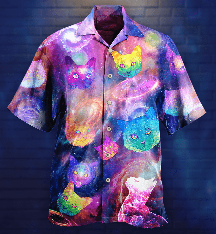 Cat Hawaiian Shirts For Summer, Cat Galaxy Colorful Style Aloha Shirt, Best Cool Cat Hawaiian Shirts Outfit For Men Women, Friend, Team, Cat Lovers - Amzanimalsgift