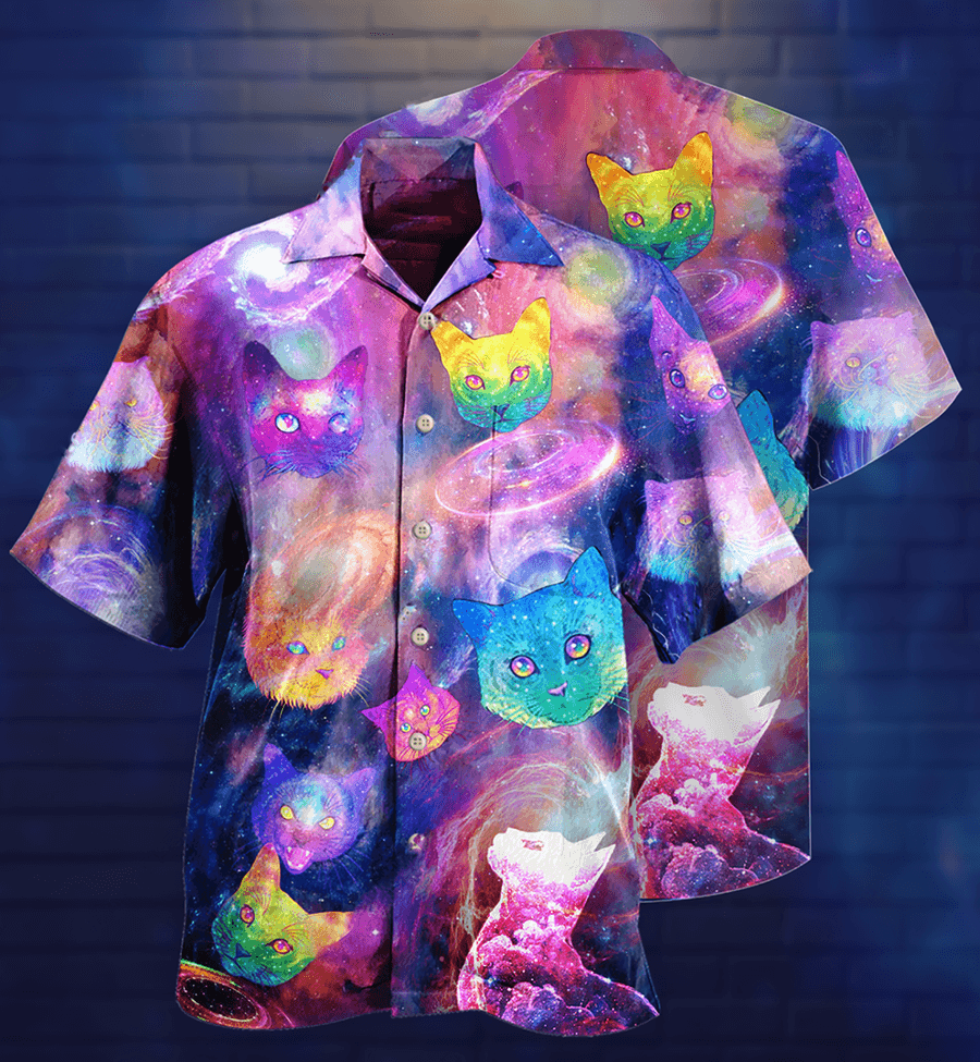 Cat Hawaiian Shirts For Summer, Cat Galaxy Colorful Style Aloha Shirt, Best Cool Cat Hawaiian Shirts Outfit For Men Women, Friend, Team, Cat Lovers - Amzanimalsgift