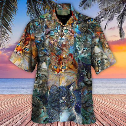 Cat Hawaiian Shirts For Summer, Cat Glass Art Colorful Aloha Shirts, Best Cool Cat Hawaiian Shirts Outfit For Men Women, Friend, Team, Cat Lovers - Amzanimalsgift
