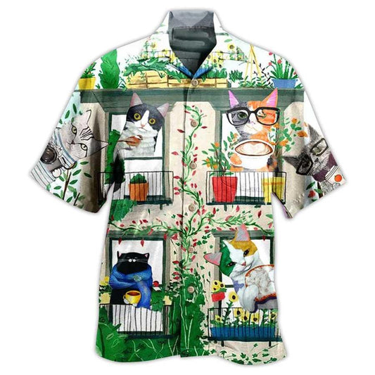 Cat Hawaiian Shirts For Summer, Cat Good Morning Fresh Aloha Shirt, Best Colorful Cat Hawaiian Shirts Outfit For Men Women, Friend, Team, Cat Lovers - Amzanimalsgift