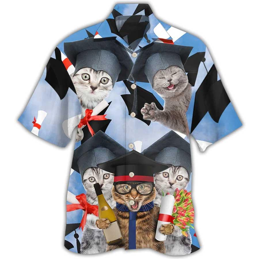 Cat Hawaiian Shirts For Summer, Cat Graduation Cute Cat Aloha Shirts, Best Colorful Cat Hawaiian Shirts Outfit For Men Women, Friend, Team, Cat Lovers - Amzanimalsgift