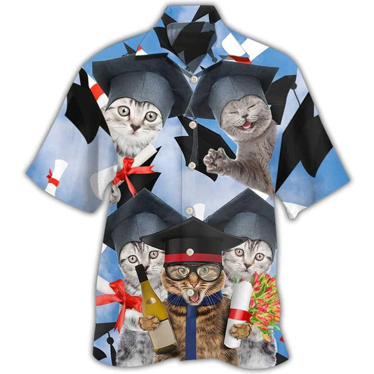 Cat Hawaiian Shirts For Summer, Cat Graduation Cute Cat Aloha Shirts, Best Colorful Cat Hawaiian Shirts Outfit For Men Women, Friend, Team, Cat Lovers - Amzanimalsgift