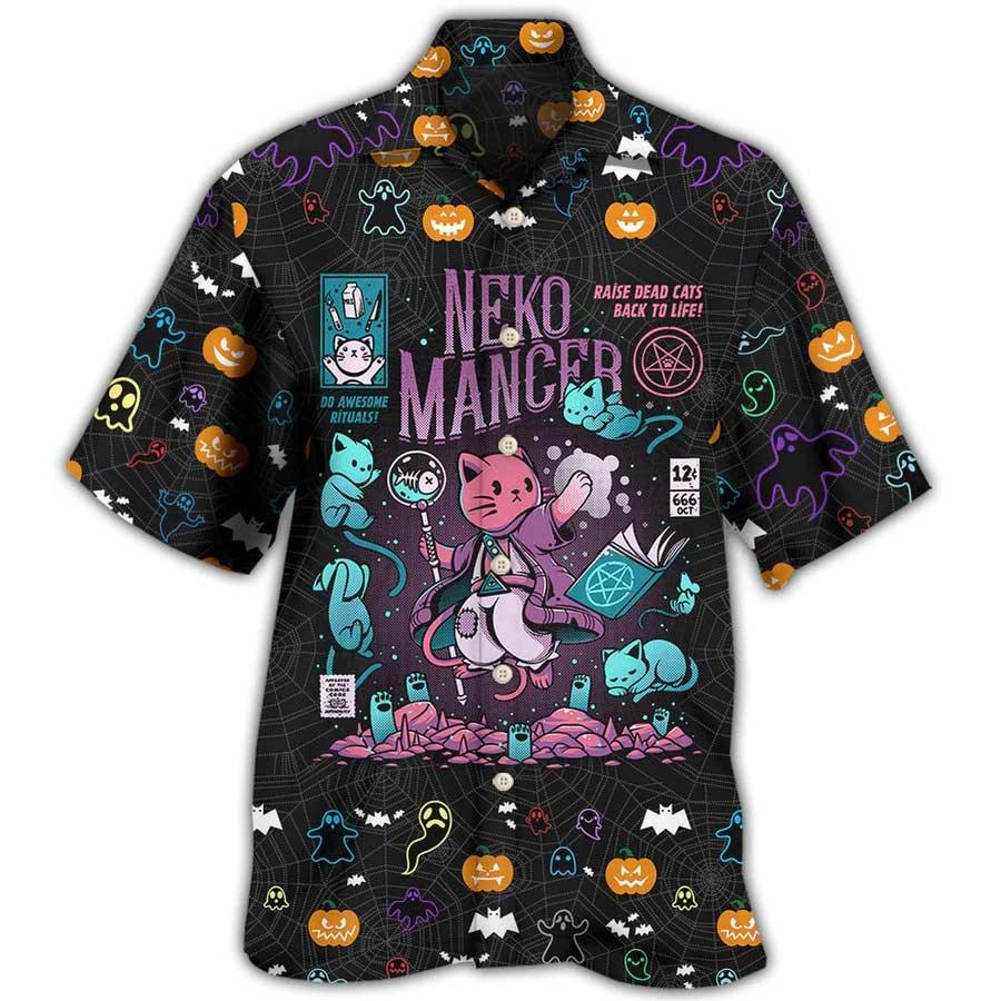 Cat Hawaiian Shirts For Summer, Cat Halloween Neko Mancer Aloha Shirts, Best Colorful Cool Cat Hawaiian Shirts Outfit For Men Women, Friend, Team, Cat Lovers - Amzanimalsgift