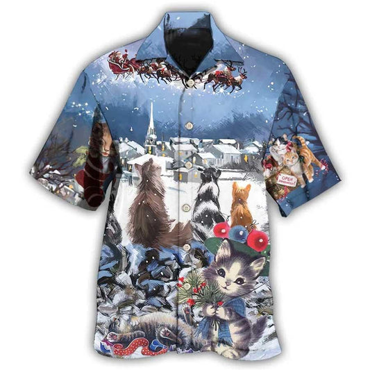 Cat Hawaiian Shirts For Summer, Cat Hope Christmas Night Aloha Shirts, Best Colorful Cool Cat Hawaiian Shirts Outfit For Men Women, Friend, Team, Cat Lovers - Amzanimalsgift
