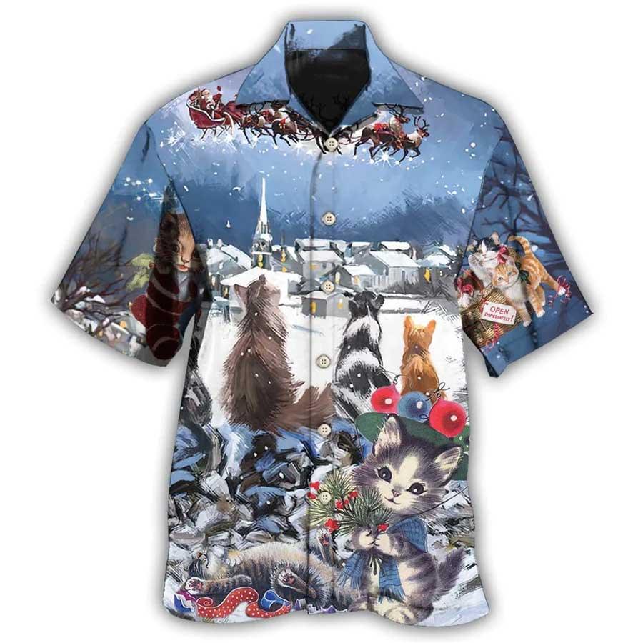 Cat Hawaiian Shirts For Summer, Cat Hope Christmas Night Aloha Shirts, Best Colorful Cool Cat Hawaiian Shirts Outfit For Men Women, Friend, Team, Cat Lovers - Amzanimalsgift