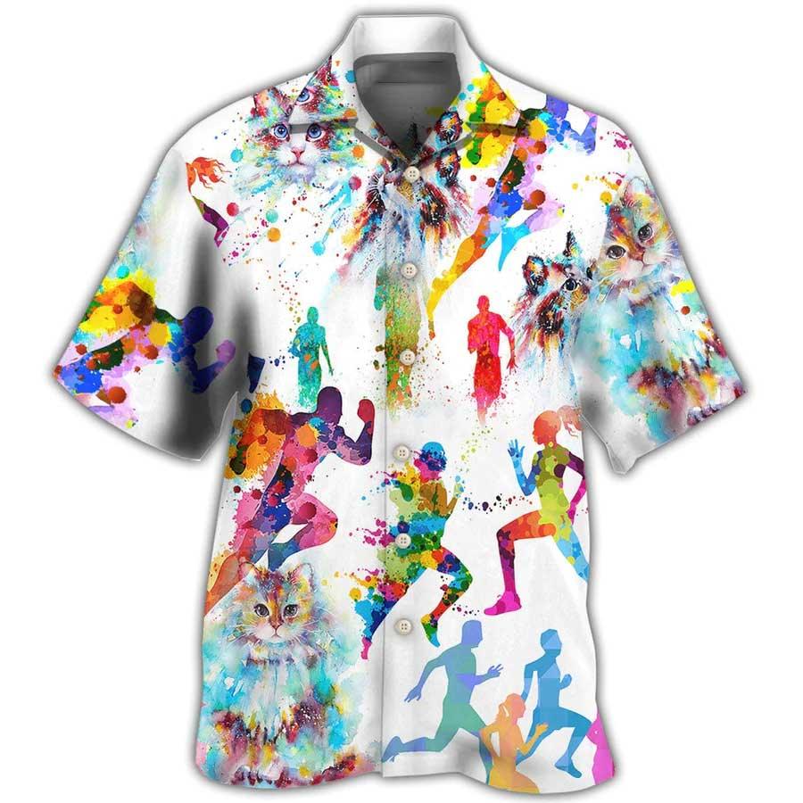 Cat Hawaiian Shirts For Summer, Cat I Like Cat And Running Aloha Shirts - Best Gift For Men Women, Friend, Team, Cat Lovers - Amzanimalsgift