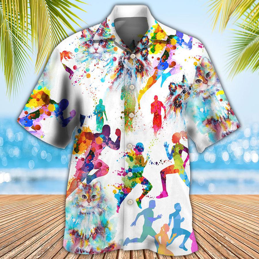 Cat Hawaiian Shirts For Summer, Cat I Like Cat And Running Aloha Shirts - Best Gift For Men Women, Friend, Team, Cat Lovers - Amzanimalsgift