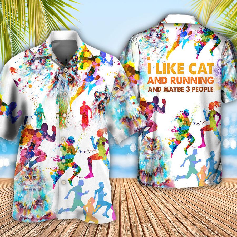 Cat Hawaiian Shirts For Summer, Cat I Like Cat And Running Aloha Shirts - Best Gift For Men Women, Friend, Team, Cat Lovers - Amzanimalsgift