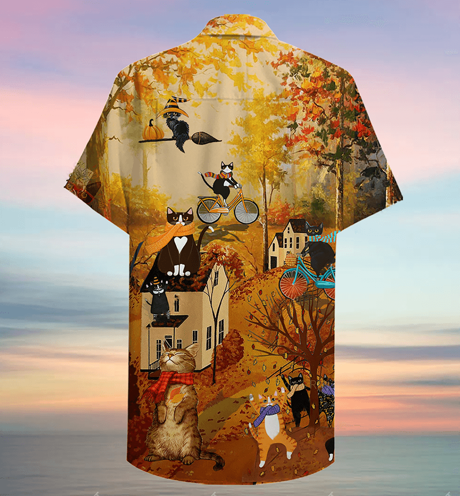 Cat Hawaiian Shirts For Summer, Cat In Autumn Aloha Shirts, Best Colorful Cool Cat Hawaiian Shirts Outfit For Men Women, Friend, Team, Cat Lovers - Amzanimalsgift