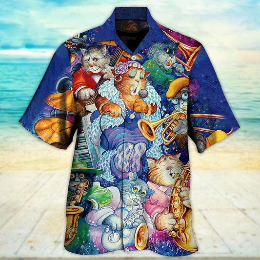 Cat Hawaiian Shirts For Summer, Cat Jazz Music Funny Aloha Shirts, Best Colorful Cool Cat Hawaiian Shirts Outfit For Men Women, Friend, Team, Cat Lovers - Amzanimalsgift