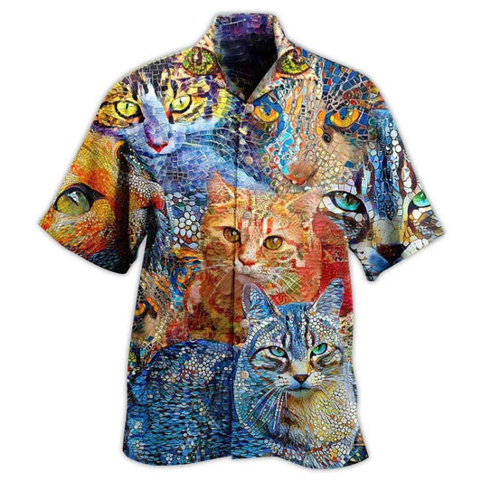 Cat Hawaiian Shirts For Summer, Cat Mosaic Amazing Aloha Shirts, Best Colorful Cool Cat Hawaiian Shirts Outfit For Men Women, Friend, Team, Cat Lovers - Amzanimalsgift