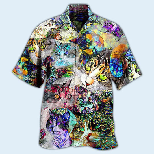 Cat Hawaiian Shirts For Summer, Cat Stained Glass, Best Colorful Cat Hawaiian Shirts Outfit For Men Women, Friend, Team, Cat Lovers - Amzanimalsgift