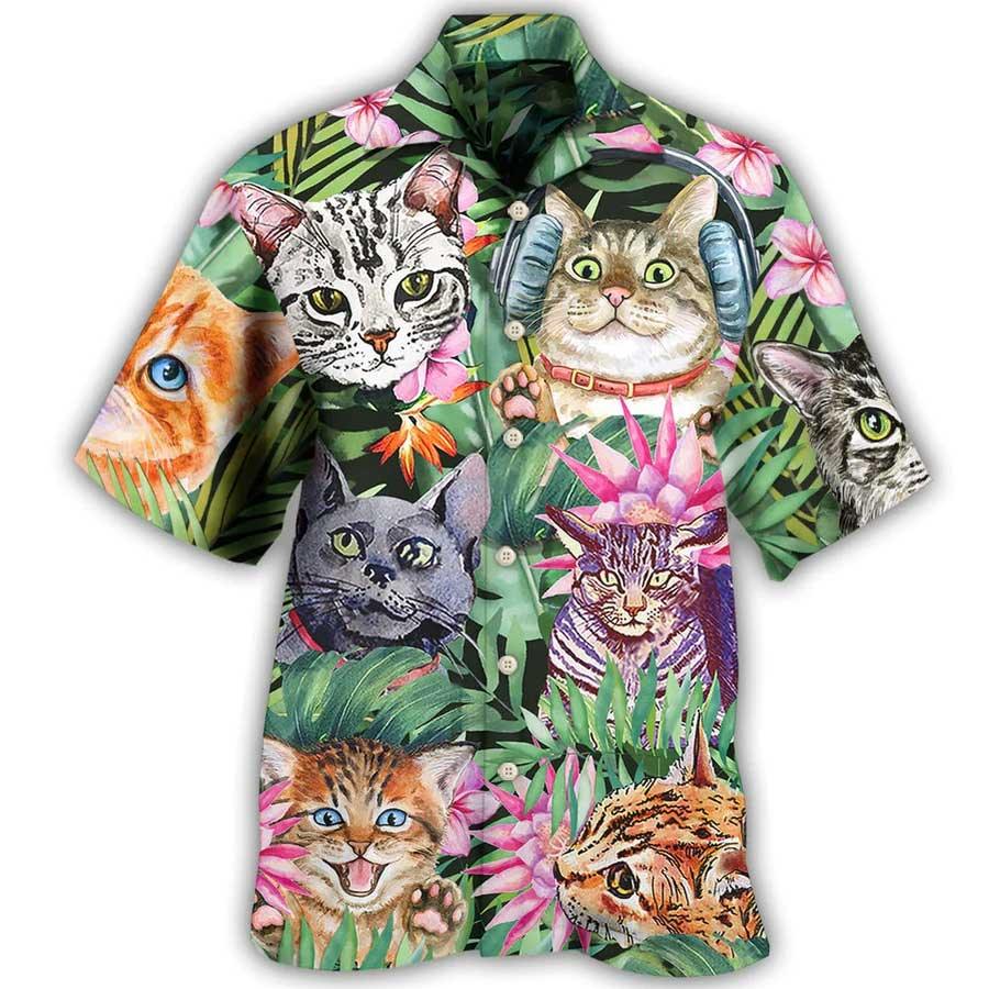 Cat Hawaiian Shirts For Summer, Cat Tropical Floral Aloha Shirts - Best Colorful Cool Cat Hawaiian Shirts Outfit For Men Women, Friend, Team, Cat Lovers - Amzanimalsgift