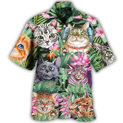 Cat Hawaiian Shirts For Summer, Cat Tropical Floral Aloha Shirts - Best Colorful Cool Cat Hawaiian Shirts Outfit For Men Women, Friend, Team, Cat Lovers - Amzanimalsgift