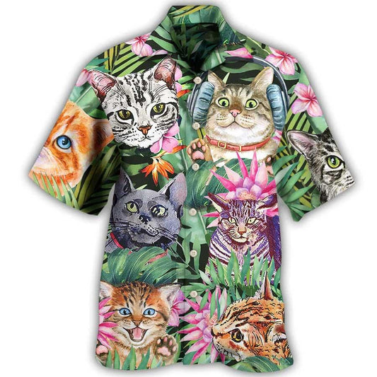 Cat Hawaiian Shirts For Summer, Cat Tropical Floral Aloha Shirts - Best Colorful Cool Cat Hawaiian Shirts Outfit For Men Women, Friend, Team, Cat Lovers - Amzanimalsgift