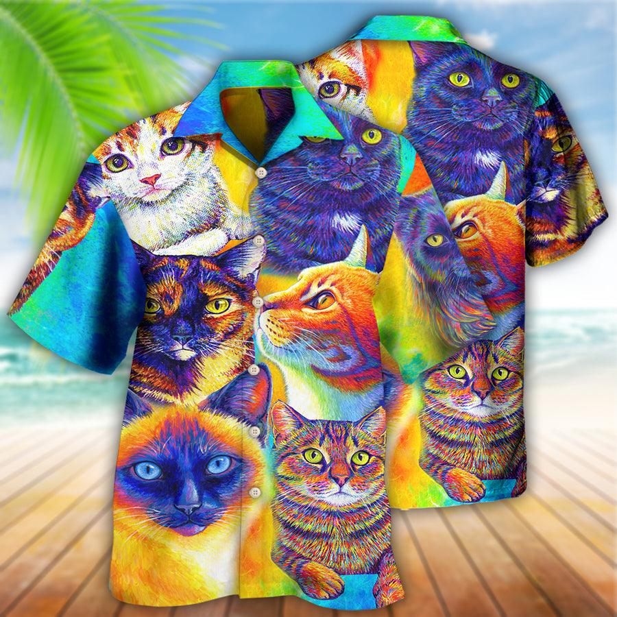Cat Hawaiian Shirts For Summer, Colorful Cat Aloha Shirts, Best Cool Cat Hawaiian Shirts Outfit For Men Women, Friend, Team, Cat Lovers - Amzanimalsgift