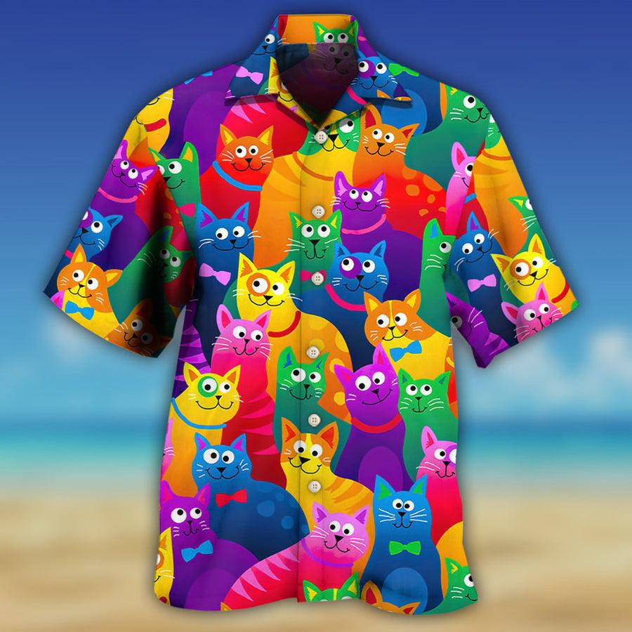 Cat Hawaiian Shirts For Summer, Colorful Cat Style Hawaiian Shirts - Perfect Gift For Men Women, Friend, Team, Cat Lovers - Amzanimalsgift