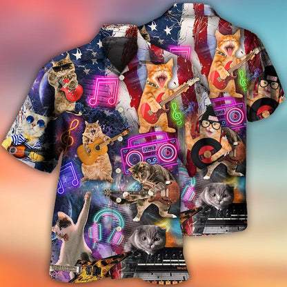 Cat Hawaiian Shirts For Summer, Independence Day Cat Rocker Happy Aloha Shirts - Best Cat Hawaiian Shirts Outfit For Men Women, Friend, Cat Lovers - Amzanimalsgift
