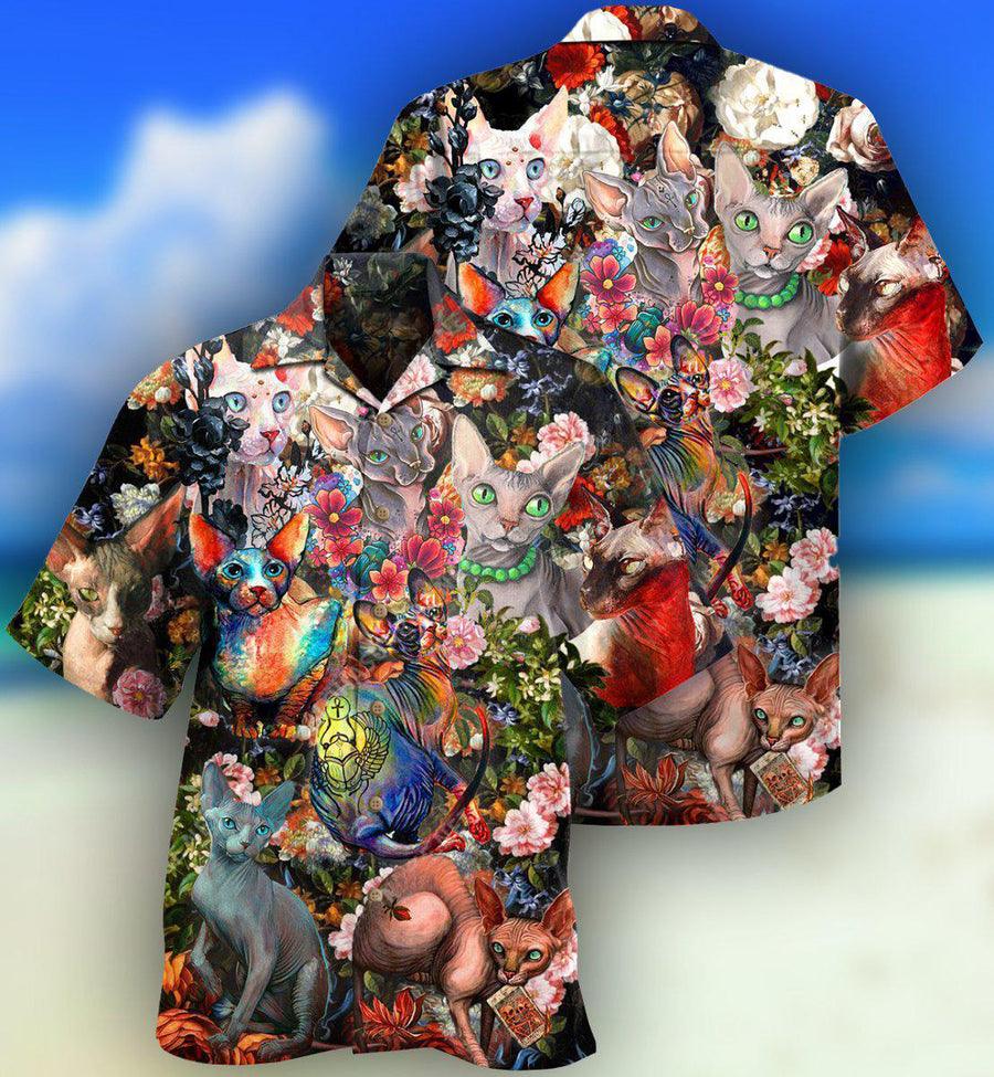 Cat Hawaiian Shirts For Summer, Sphynx Cats, Best Colorful Cool Cat Hawaiian Shirts Outfit For Men Women, Friend, Team, Cat Lover - Amzanimalsgift