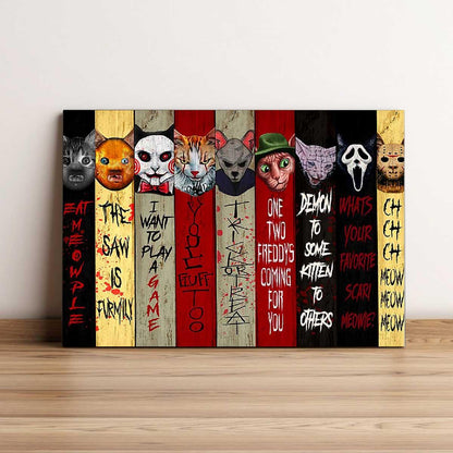 Cat Horror Landscape Canvas, Eat Meowple The Saw Is Furmily I want Play A Game Landscape Canvas, Premium Wrapped Canvas - Gift For Family, Friends - Amzanimalsgift