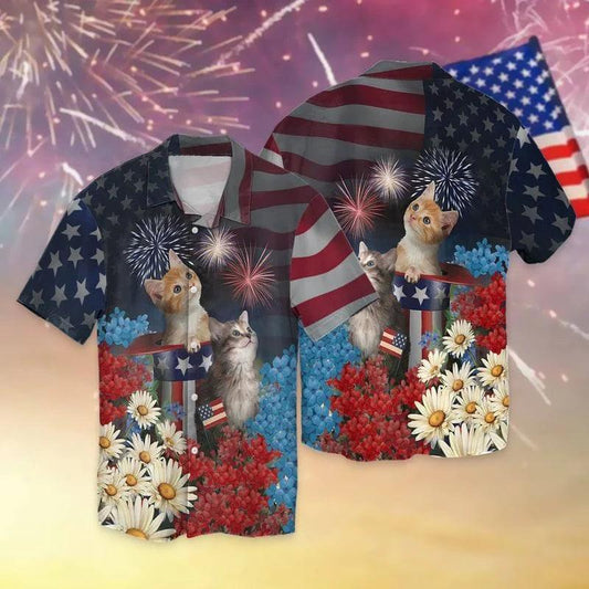 Cat Independence Day Aloha Hawaiian Shirts For Summer, Cat Fourth Of July Apparel Aloha Hawaiian Shirt For Men Women, Gift For Cat Lovers - Amzanimalsgift