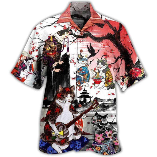 Cat Japanese Hawaiian Shirt For Summer, Best Colorful Cool Cat Hawaiian Shirts Outfit For Men Women, Friend, Team, Cat Lovers - Amzanimalsgift