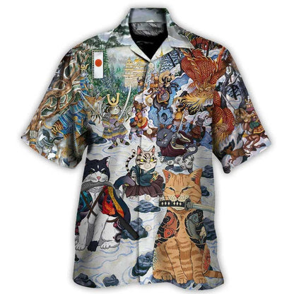 Cat Japanese Hawaiian Shirts For Summer - A Small Measure of Peace Hawaiian Shirt For, Best Cat Hawaiian Shirts Outfit For Men Women, Friend, Team, Cat Lovers - Amzanimalsgift