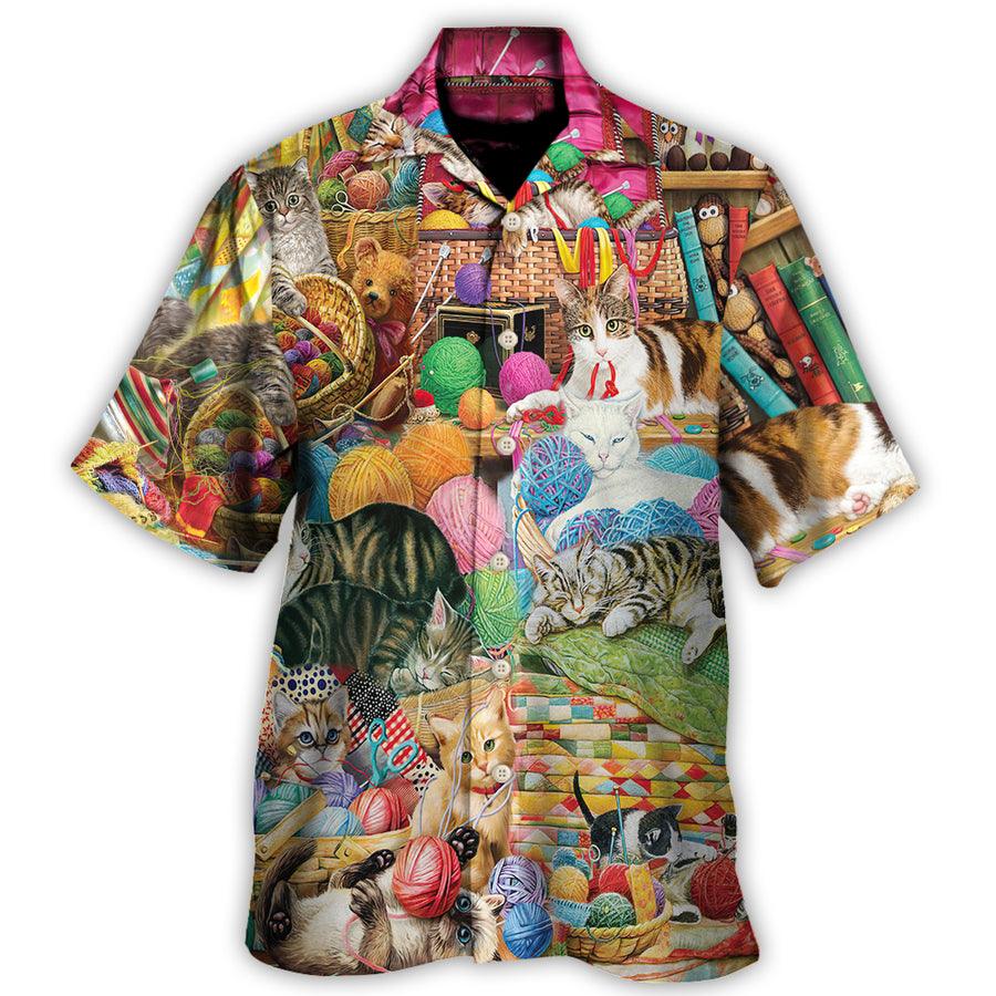 Cat Knitting Is Kinda My Thing Aloha Hawaiian Shirt For Summer, Best Colorful Cool Cat Hawaiian Shirts Outfit For Men Women, Friend, Team, Cat Lovers - Amzanimalsgift
