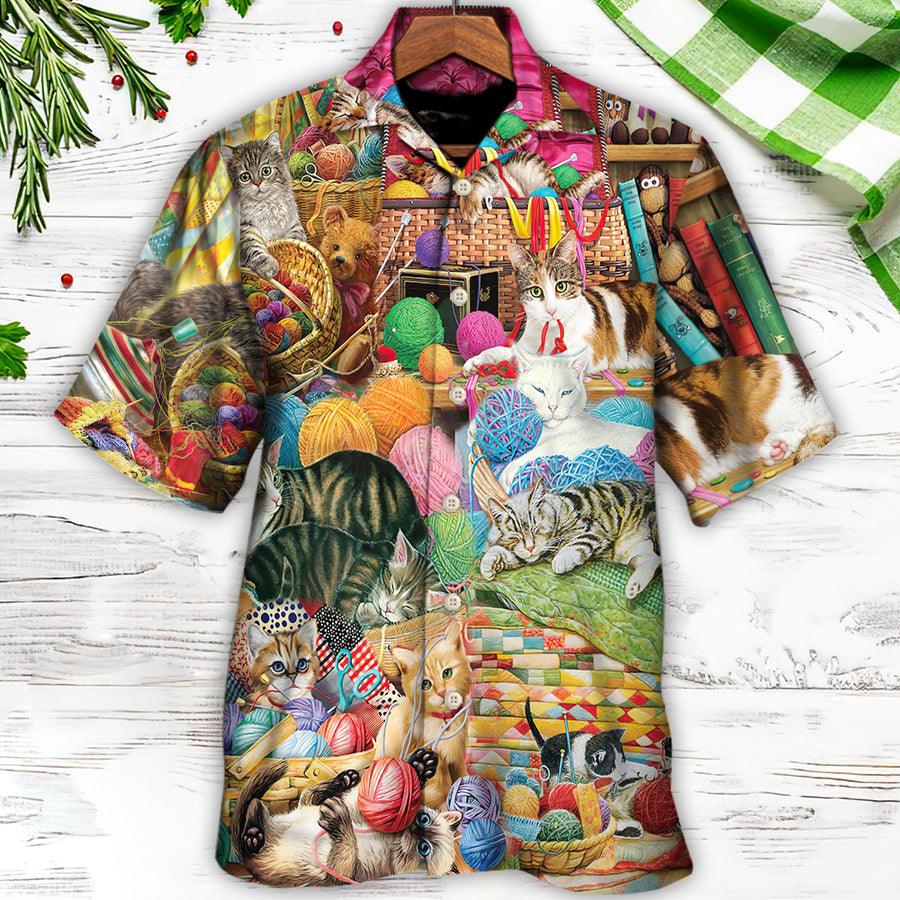 Cat Knitting Is Kinda My Thing Aloha Hawaiian Shirt For Summer, Best Colorful Cool Cat Hawaiian Shirts Outfit For Men Women, Friend, Team, Cat Lovers - Amzanimalsgift