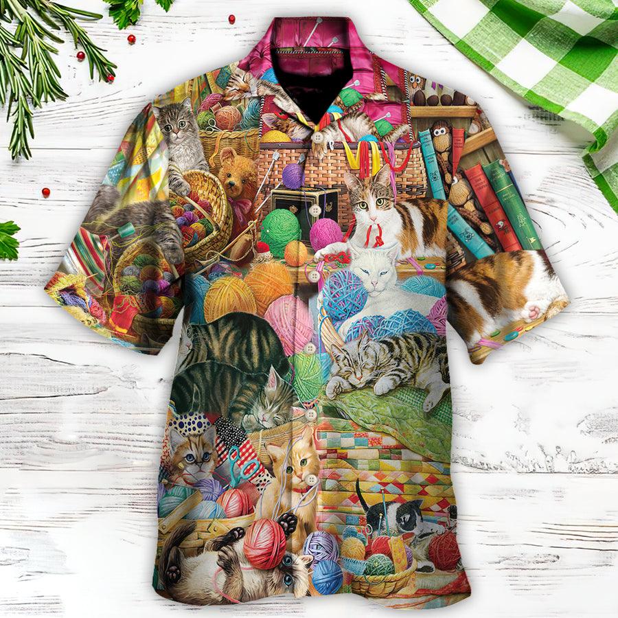 Cat Knitting Is Kinda My Thing Aloha Hawaiian Shirt For Summer, Best Colorful Cool Cat Hawaiian Shirts Outfit For Men Women, Friend, Team, Cat Lovers - Amzanimalsgift