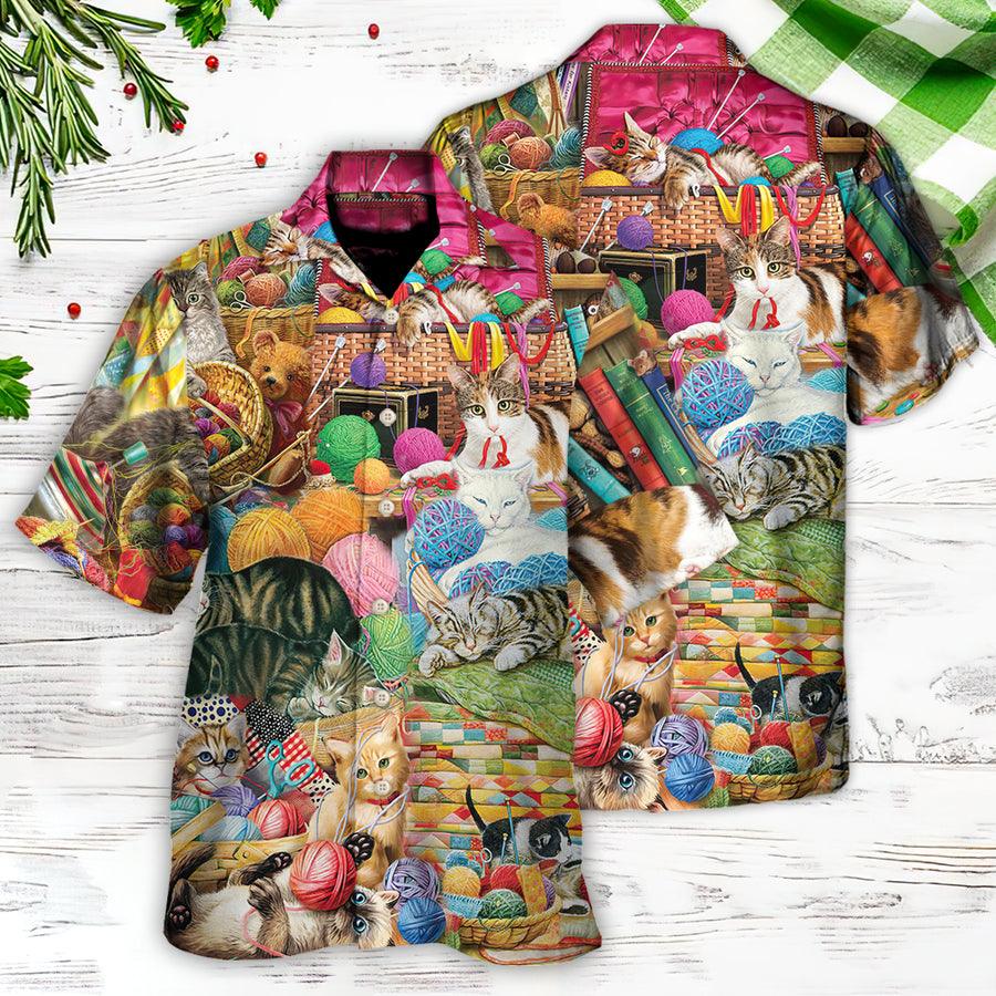 Cat Knitting Is Kinda My Thing Aloha Hawaiian Shirt For Summer, Best Colorful Cool Cat Hawaiian Shirts Outfit For Men Women, Friend, Team, Cat Lovers - Amzanimalsgift