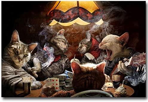 Cat Landscape Canvas - Cats Playing Poker Singing Smoking, Funny Cat Canvas - Perfect Gift For Cat Lover, Friend, Family - Amzanimalsgift