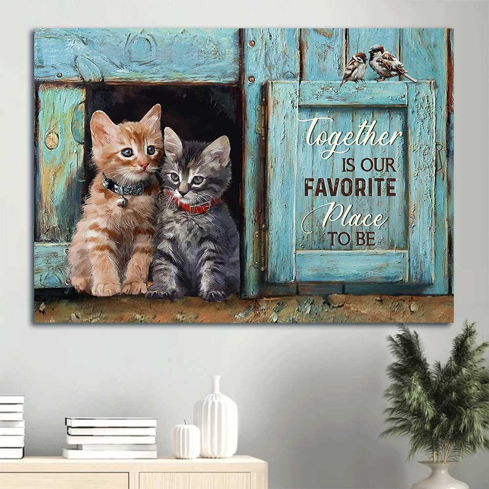 Cat Landscape Canvas - Pretty little cat drawing, Antique window - Together is our favorite place to be - Gift for cat lover, Family - Amzanimalsgift