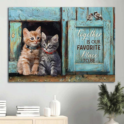 Cat Landscape Canvas - Pretty little cat drawing, Antique window - Together is our favorite place to be - Gift for cat lover, Family - Amzanimalsgift