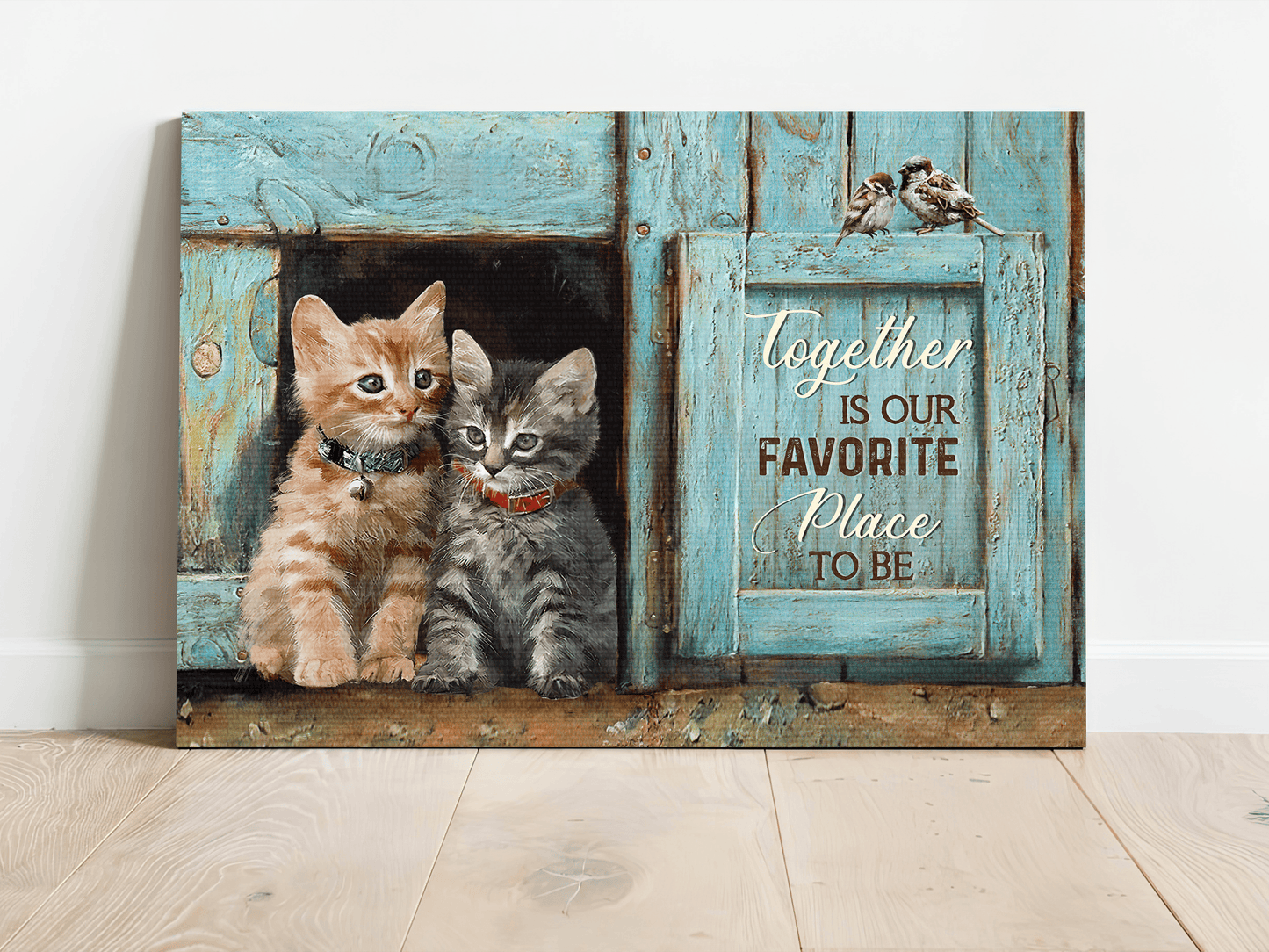 Cat Landscape Canvas - Pretty little cat drawing, Antique window - Together is our favorite place to be - Gift for cat lover, Family - Amzanimalsgift