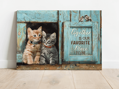 Cat Landscape Canvas - Pretty little cat drawing, Antique window - Together is our favorite place to be - Gift for cat lover, Family - Amzanimalsgift