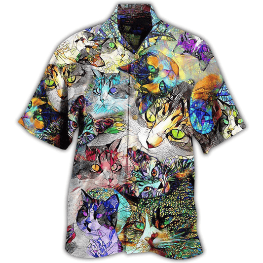 Cat Lover Aloha Shirt, Cat Amazing Stained Glass Hawaiian Shirt For Men And Women, Perfect Gifts For Cat Mom, Cat Dad, Friends, Family - Amzanimalsgift