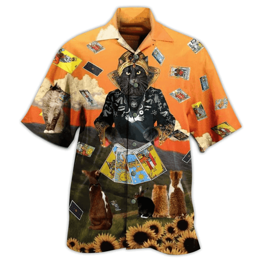 Cat Lover Aloha Shirt - Cat And Tarot Style Hawaiian Shirt For Men And Women, Perfect Gifts For Cat Mom, Cat Dad, Friends, Family - Amzanimalsgift