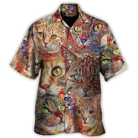 Cat Lover Aloha Shirt - Cat Art Lover, Funny Cat Colorful Hawaiian Shirt For Men And Women, Perfect Gifts For Cat Mom, Cat Dad, Friends, Family - Amzanimalsgift