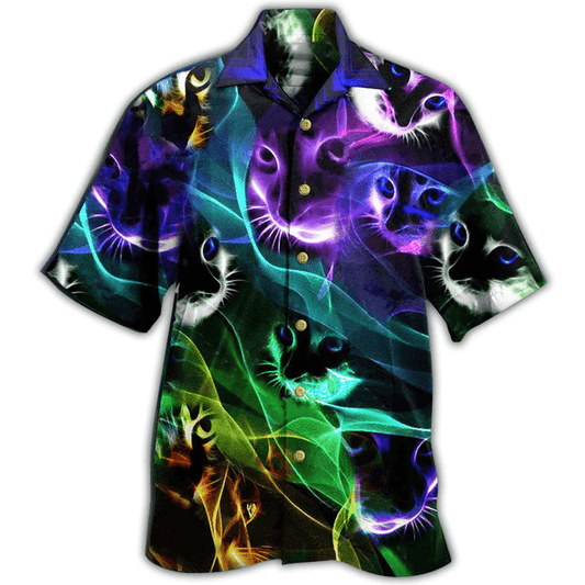 Cat Lover Aloha Shirt - Cat Awesome Flash Neon Style Hawaiian Shirt For Men And Women, Perfect Gifts For Cat Mom, Cat Dad, Friends, Family - Amzanimalsgift