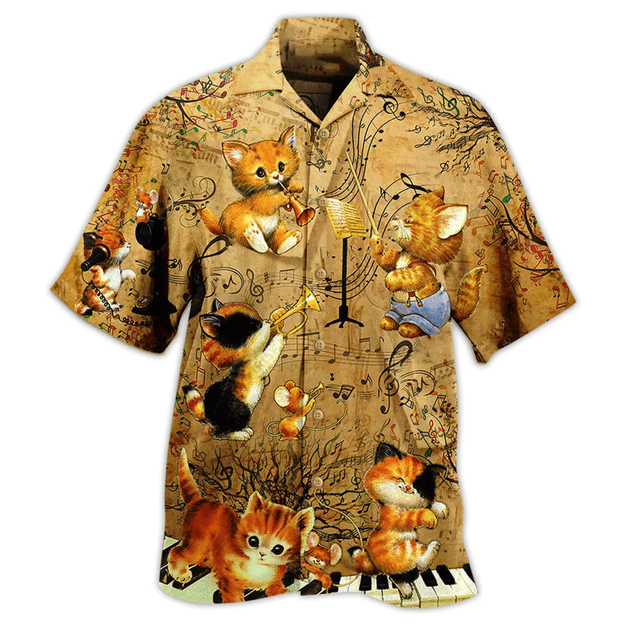 Cat Lover Aloha Shirt - Cat Baby Love Music Hawaiian Shirt For Men And Women, Perfect Gifts For Cat Mom, Cat Dad, Friends, Family - Amzanimalsgift