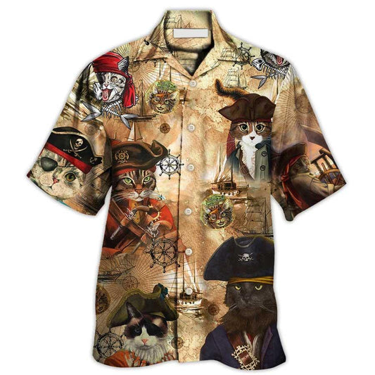 Cat Pirate Vintage Cool Aloha Hawaiian Shirt For Summer, Best Colorful Cat Hawaiian Shirts Outfit For Men Women, Friend, Team, Cat Lovers - Amzanimalsgift