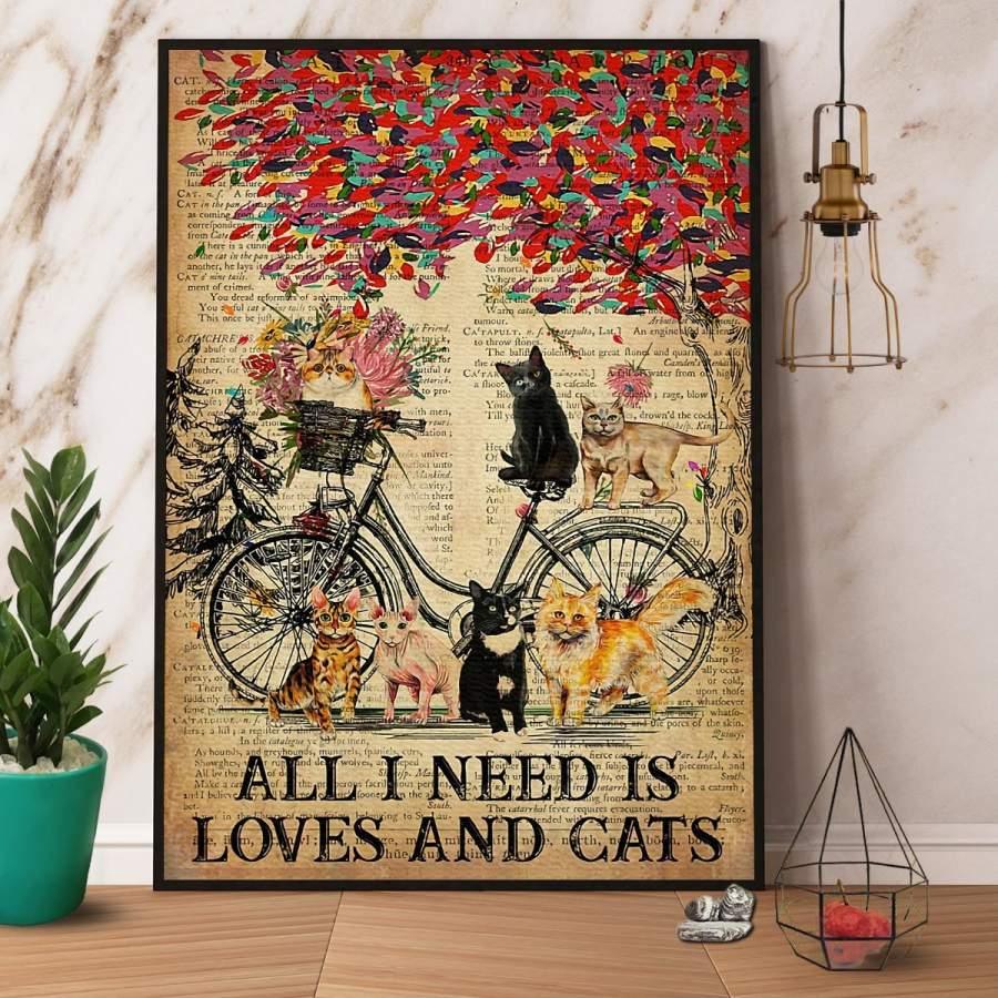 Cat Portrait Canvas - All I Need Is Love And Cats Canvas - Perfect Gift For Cat Lover, Friend, Family - Amzanimalsgift