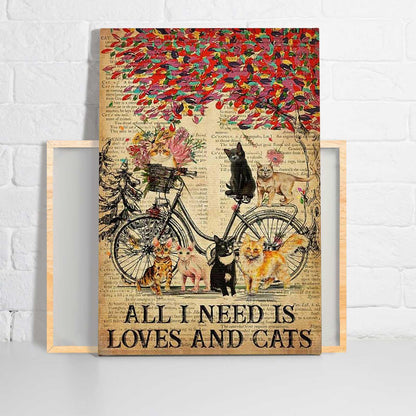 Cat Portrait Canvas - All I Need Is Love And Cats Canvas - Perfect Gift For Cat Lover, Friend, Family - Amzanimalsgift